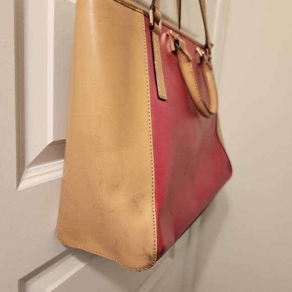 Antonio Melani Color Block Shoulder Bag Purse Tan Pink Large  #O - Picture 2 of 15
